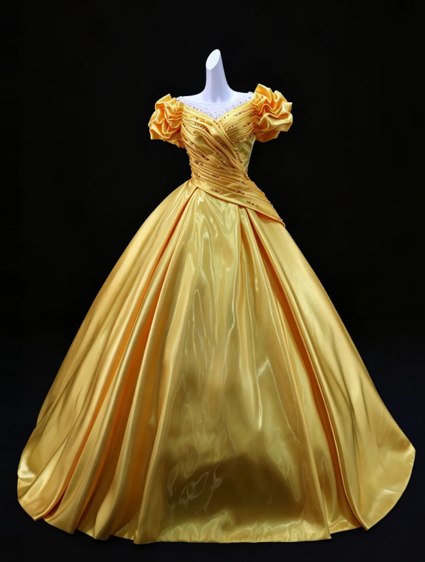 Gorgeous Yellow Sweet 16 Dress V-neck  A-Line Quinceanera Dress Satin Prom Dress ED09314
