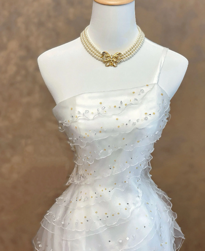 Gorgeous White Prom Dress One-shoulder Sheath Tulle Long Prom Dress ED09322