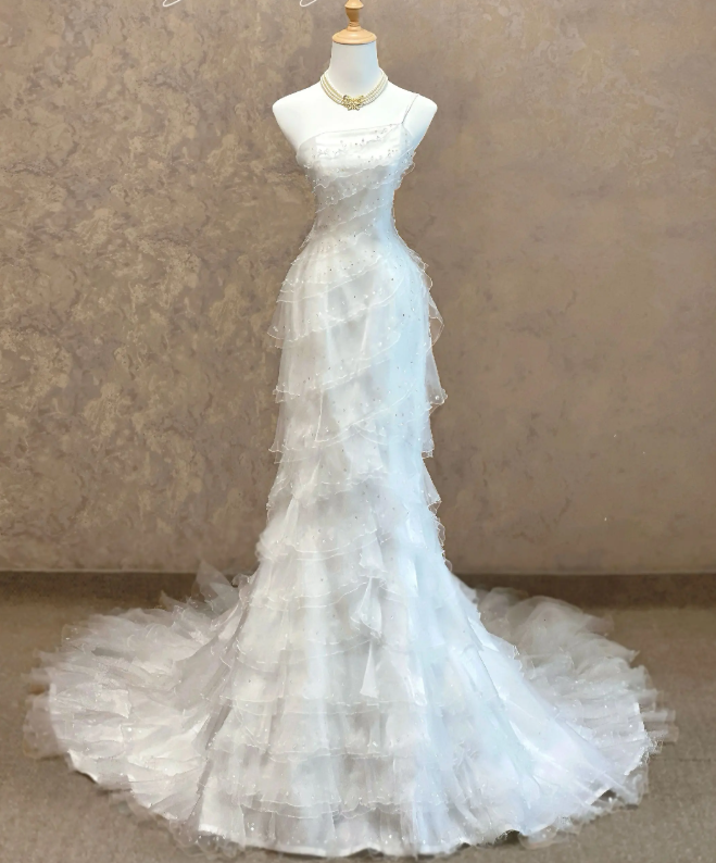 Gorgeous White Prom Dress One-shoulder Sheath Tulle Long Prom Dress ED09322
