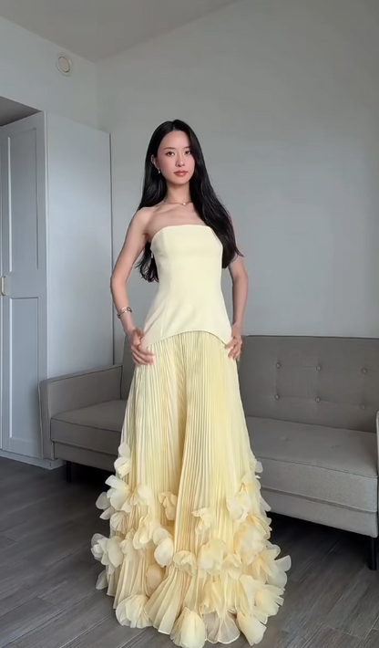 Gorgeous Yellow Prom Dress Strapless A-Line Tulle Long Prom Dress ED09323