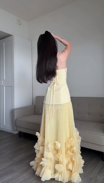 Gorgeous Yellow Prom Dress Strapless A-Line Tulle Long Prom Dress ED09323