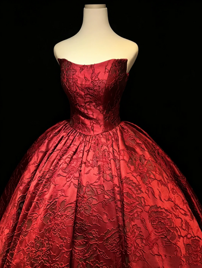 Gorgeous Burgundy Prom Dress Strapless A-Line Satin Long Prom Dress ED09324