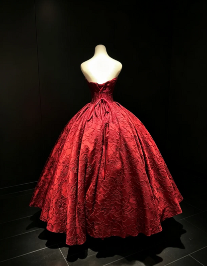 Gorgeous Burgundy Prom Dress Strapless A-Line Satin Long Prom Dress ED09324