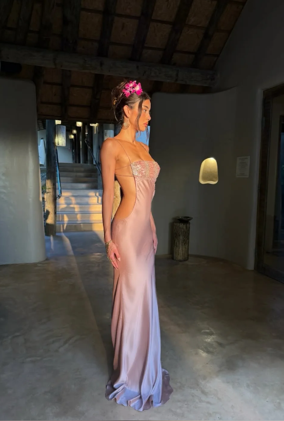 Gorgeous Pink Prom Dress Spaghetti Straps A-Line Satin Long Prom Dress ED09325