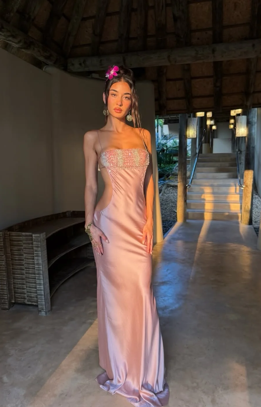 Gorgeous Pink Prom Dress Spaghetti Straps A-Line Satin Long Prom Dress ED09325