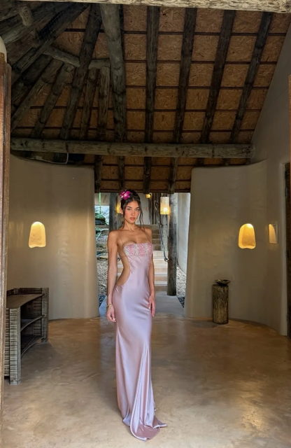 Gorgeous Pink Prom Dress Spaghetti Straps A-Line Satin Long Prom Dress ED09325