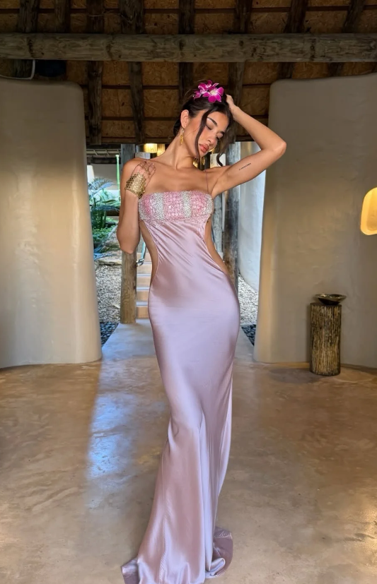 Gorgeous Pink Prom Dress Spaghetti Straps A-Line Satin Long Prom Dress ED09325