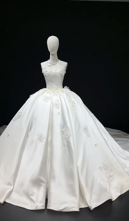 Wunderschönes weißes Hochzeitskleid trägerlos Satin Brautkleid A-Linie Brautkleid ED09327