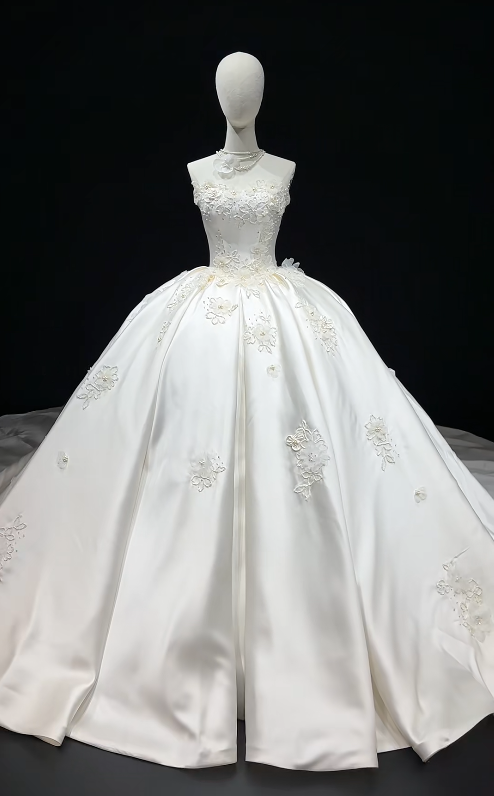 Wunderschönes weißes Hochzeitskleid trägerlos Satin Brautkleid A-Linie Brautkleid ED09327