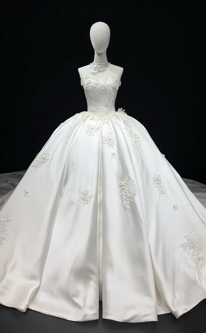 Wunderschönes weißes Hochzeitskleid trägerlos Satin Brautkleid A-Linie Brautkleid ED09327
