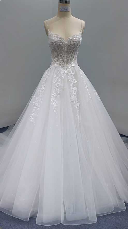 Gorgeous White Wedding Dress Sweetheart Tulle Birdal Dress A-Line Bridal Gown ED09328