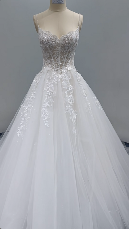 Gorgeous White Wedding Dress Sweetheart Tulle Birdal Dress A-Line Bridal Gown ED09328