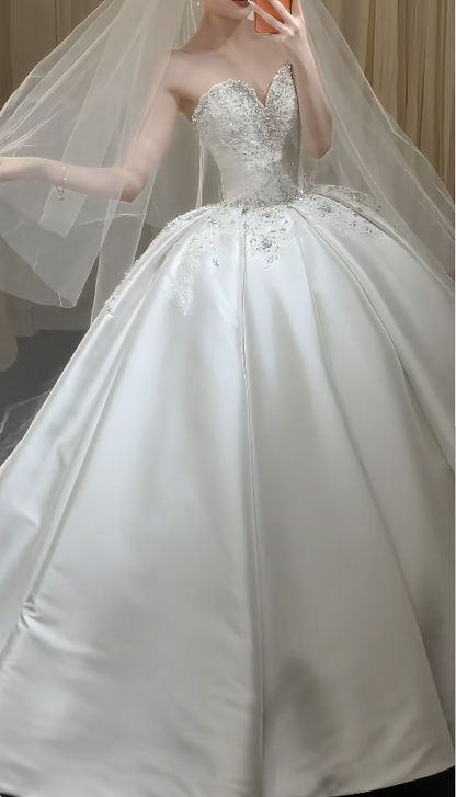 Gorgeous White Wedding Dress Sweetheart Satin Birdal Dress A-Line Bridal Gown ED09329