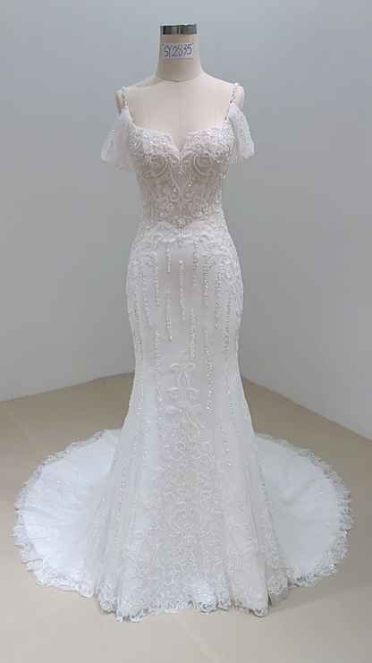 Gorgeous White Wedding Dress Sweetheart Tulle Beaded Birdal Dress Mermaid Bridal Gown ED09330