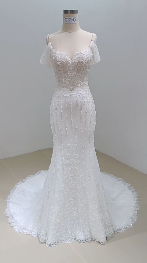 Gorgeous White Wedding Dress Sweetheart Tulle Beaded Birdal Dress Mermaid Bridal Gown ED09330
