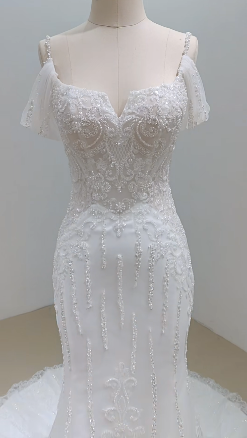 Gorgeous White Wedding Dress Sweetheart Tulle Beaded Birdal Dress Mermaid Bridal Gown ED09330