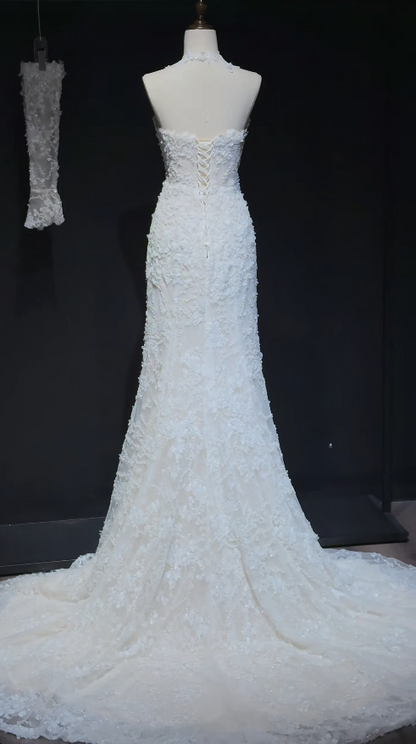 Gorgeous White Wedding Dress Sweetheart Tulle Beaded Birdal Dress Mermaid Bridal Gown ED09331