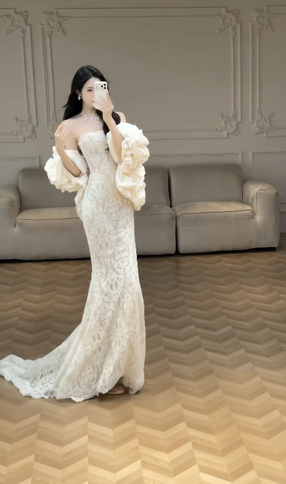 Gorgeous White Wedding Dress Sweetheart Lace Birdal Dress Mermaid Bridal Gown ED09332