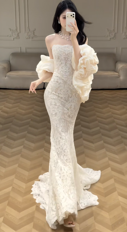 Gorgeous White Wedding Dress Sweetheart Lace Birdal Dress Mermaid Bridal Gown ED09332