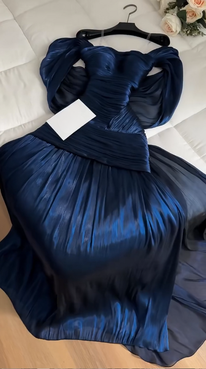 Robe de bal fourreau longue en satin bleu marine pour femme ED09337