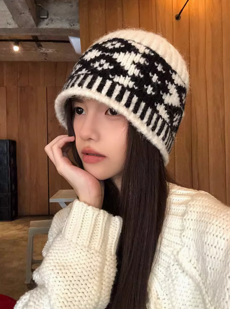 Vintage diamond plaid warm wool hat ED0933