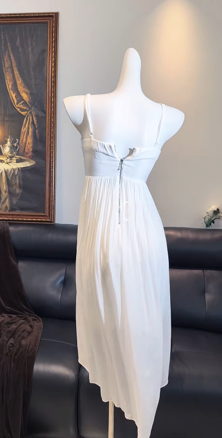 Fashion White Hoco Dress Sheath Birthday Dress Straps Chiffon Dress for Party ED09347