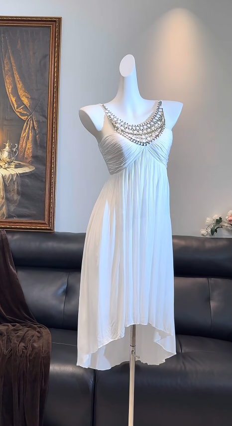 Fashion White Hoco Dress Sheath Birthday Dress Straps Chiffon Dress for Party ED09347