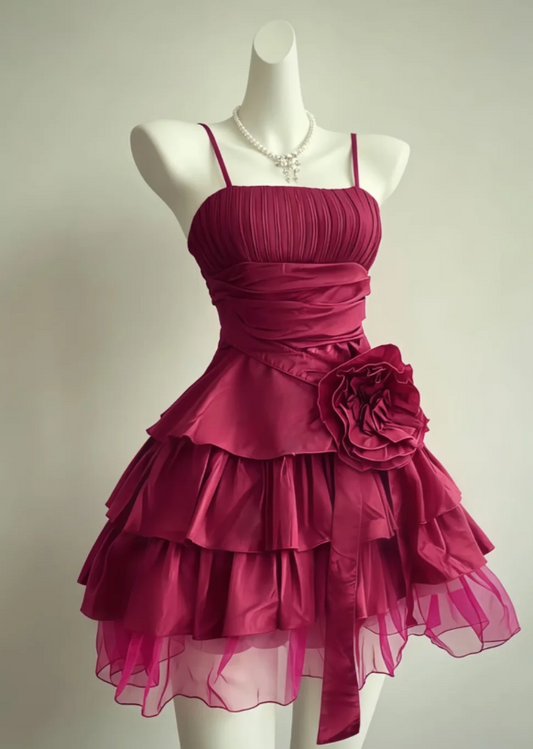 Fashion Red Hoco Dress A-Line Birthday Dress Straps Satin Dress for Party ED09350