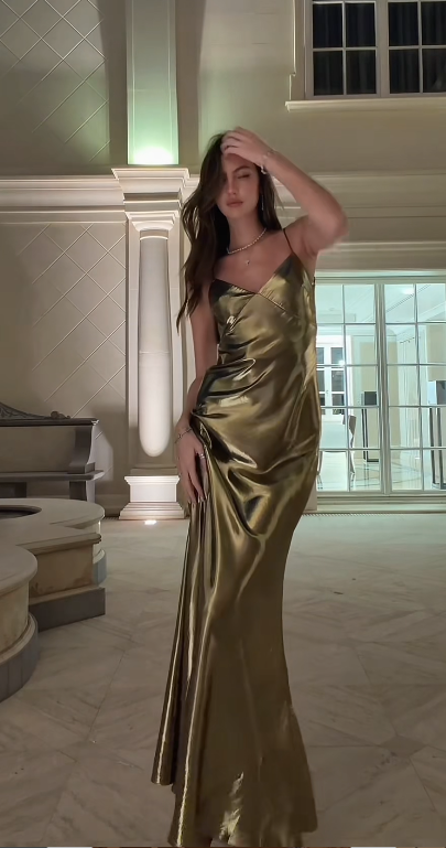 Fashion Green Prom Dress Sheath Wedding Guest Dress Straps Satin Dress Evening Dress ED09356