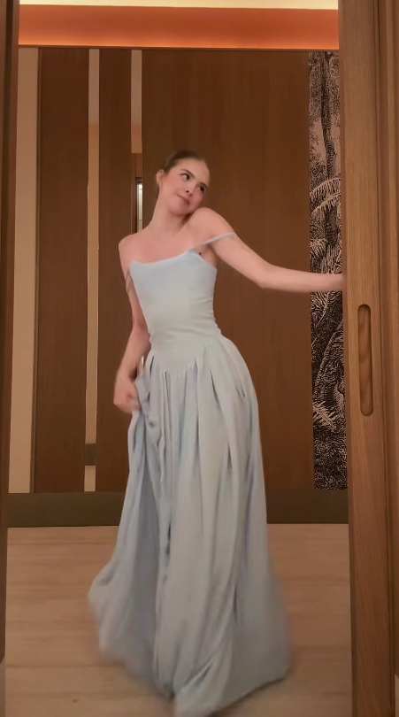 Fashion Blue Prom Dress Sheath Wedding Guest Dress Straps Satin Dress Evening Dress ED09357