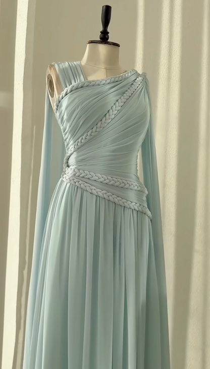 Fashion Tiffany Blue Prom Dress Sheath Straps Satin Long Evening Dress ED09358