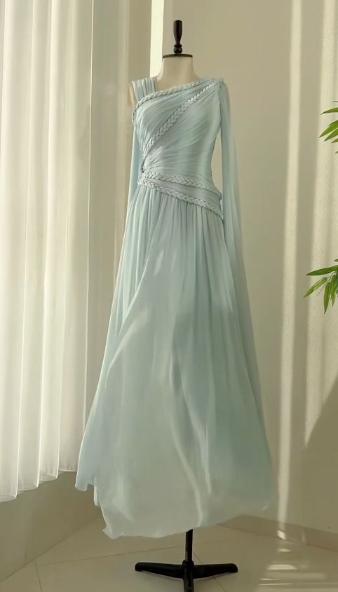 Fashion Tiffany Blue Prom Dress Sheath Straps Satin Long Evening Dress ED09358
