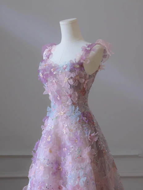 Lila A-Linie Tüll Pailletten Langes Ballkleid, Lila Abendkleid ED0935