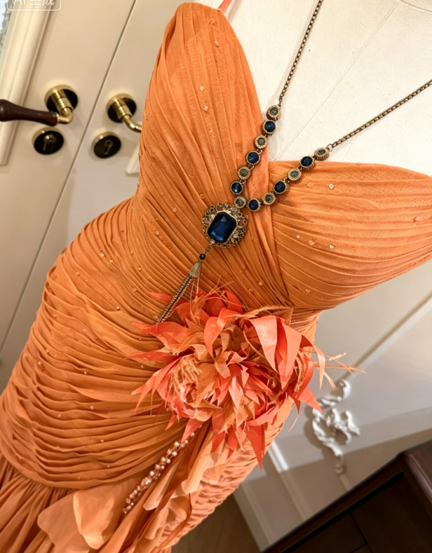 Fashion Orange Prom Dress Sheath Straps Chiffon Long Evening Dress ED09360