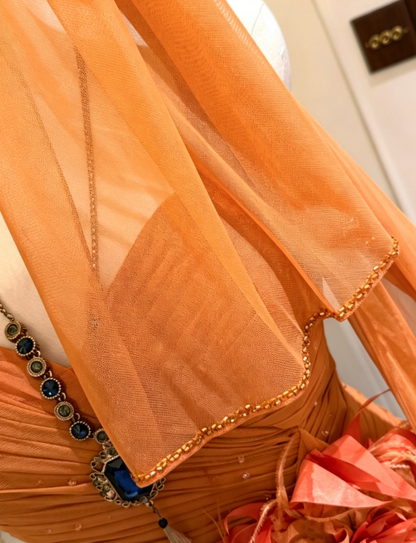 Fashion Orange Prom Dress Sheath Straps Chiffon Long Evening Dress ED09360