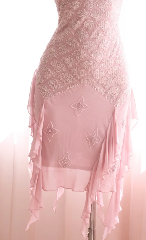 Sexy Pink Hoco Dress V-neck Sheath Birthday Dress Beaded Chiffon Dress for Party ED09376