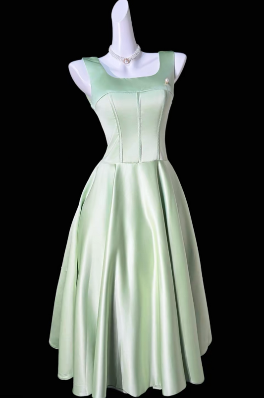 Sexy Green Hoco Dress Straps A-Line Birthday Dress Satin Dress for Party ED09377