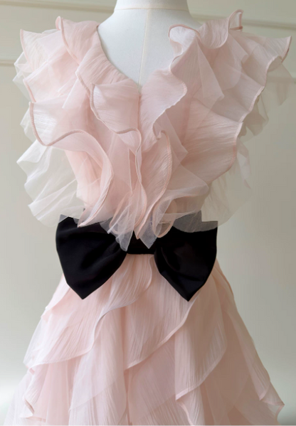 Sexy Pink Hoco Dress V-neck A-Line Birthday Dress ChiffonDress for Party ED09378