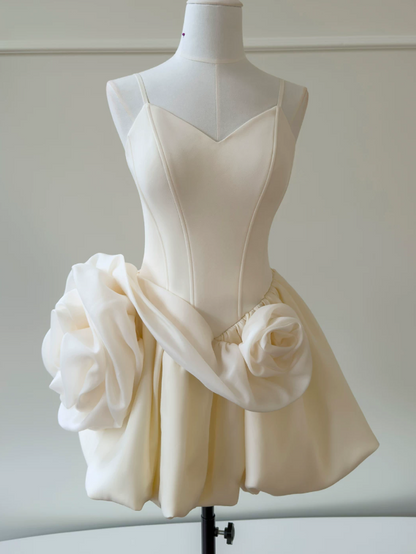 Sexy Ivory Hoco Dress Straps A-Line Birthday Dress Satin Dress for Party ED09381