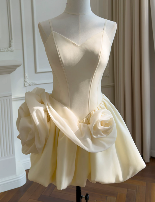 Sexy Ivory Hoco Dress Straps A-Line Birthday Dress Satin Dress for Party ED09381
