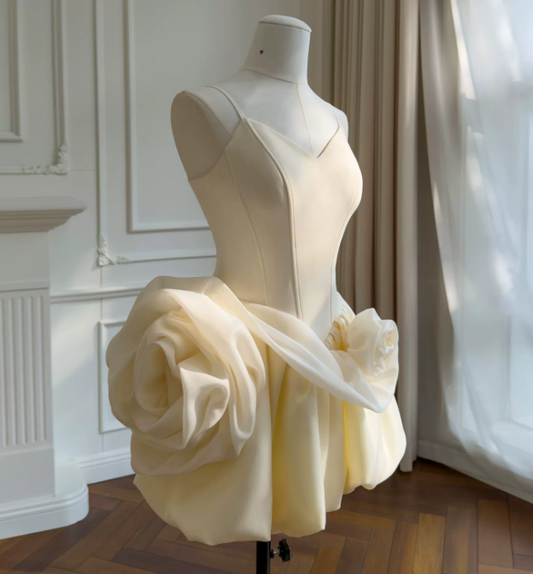 Sexy Ivory Hoco Dress Straps A-Line Birthday Dress Satin Dress for Party ED09381