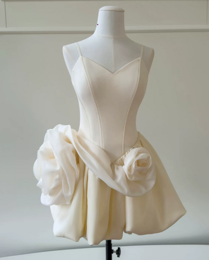 Sexy Ivory Hoco Dress Straps A-Line Birthday Dress Satin Dress for Party ED09381