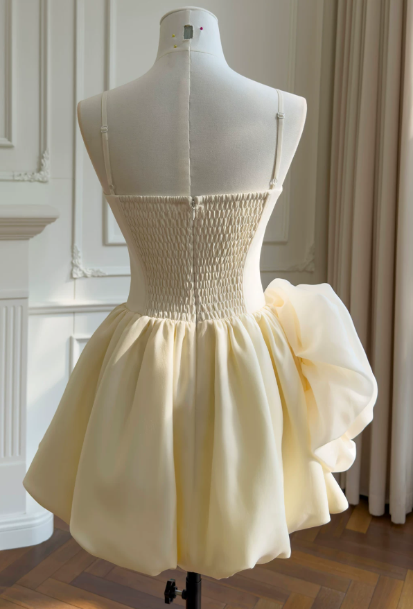 Sexy Ivory Hoco Dress Straps A-Line Birthday Dress Satin Dress for Party ED09381