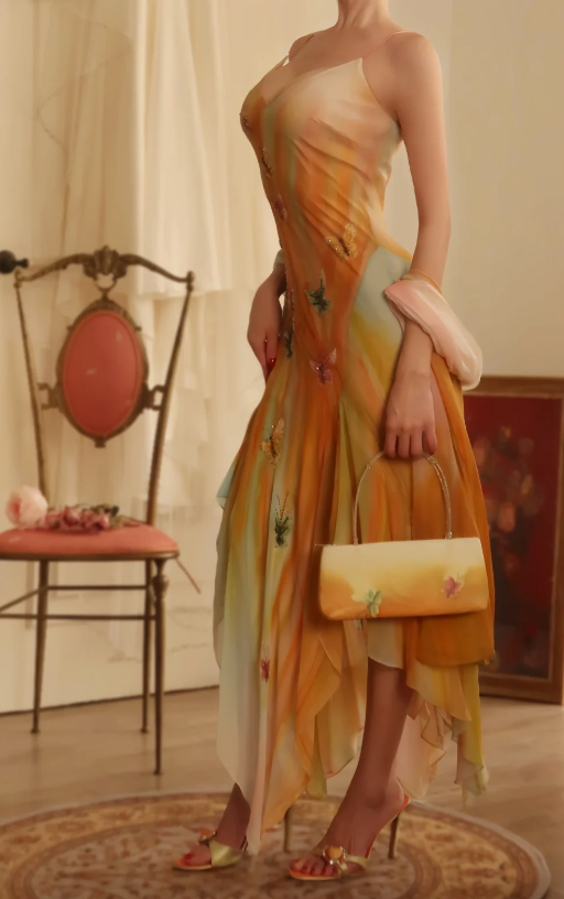 Robe de soirée longue jaune vintage en mousseline avec bretelles fourreau ED09384