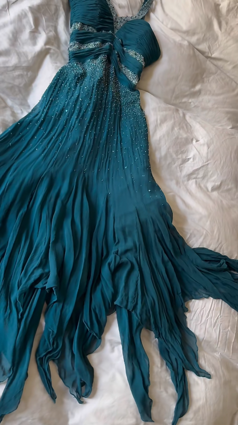Vintage Teal Prom Dress Halter Sheath Chiffon Evening Dress ED09385