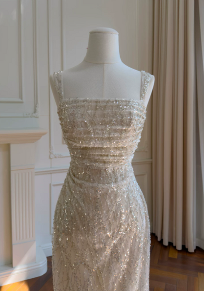 Robe de bal chic couleur champagne à bretelles fourreau tulle robe de soirée ED09387