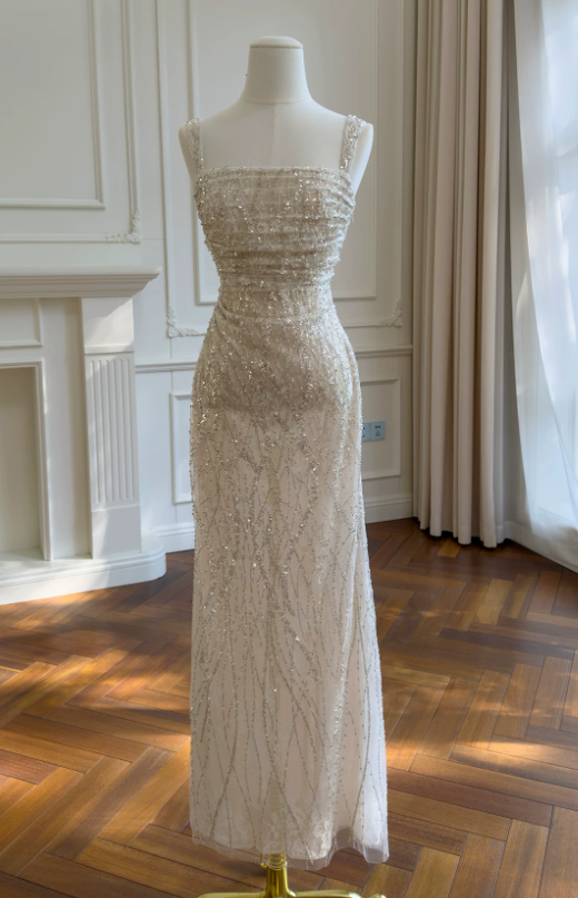 Robe de bal chic couleur champagne à bretelles fourreau tulle robe de soirée ED09387