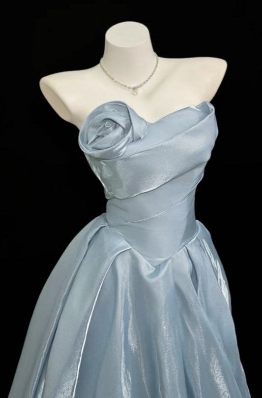 Glam Pale Blue Prom Dress Sweetheart A-Line Satin Evening Dress ED09402
