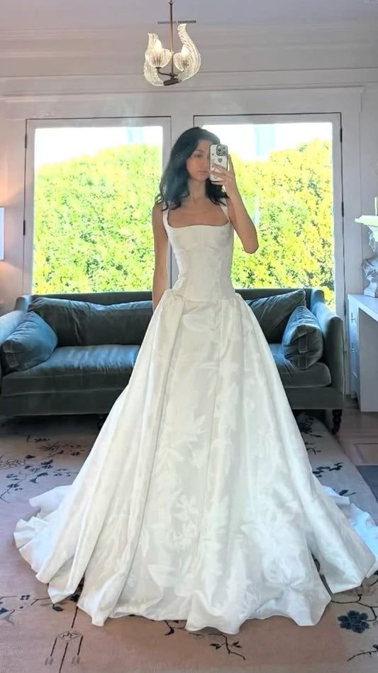 Simple White A-Line Wedding Dress Satin Bridal Gown Sleeveless Straps Bridal Dress ED09412