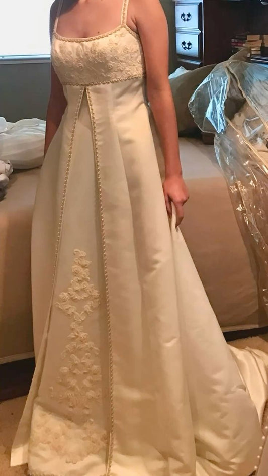Simple White A-Line Wedding Dress Satin Bridal Gown Sleeveless Straps Bridal Dress ED09413
